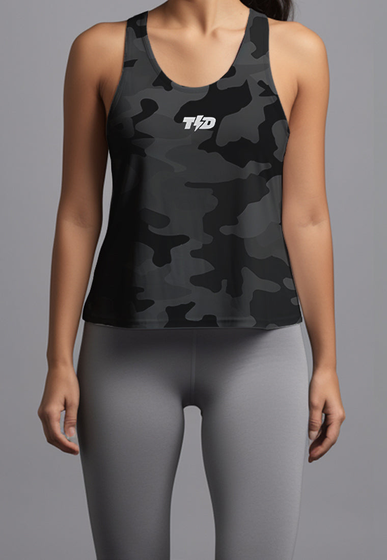 LSC60 Crop Tank Top Olahraga Camo SuperAirDry Lite Warna Hitam