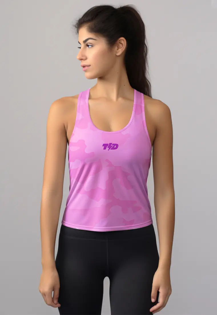 LSC61 Crop Tank Top Olahraga Camo SuperAirDry Lite Warna Shocking Pink