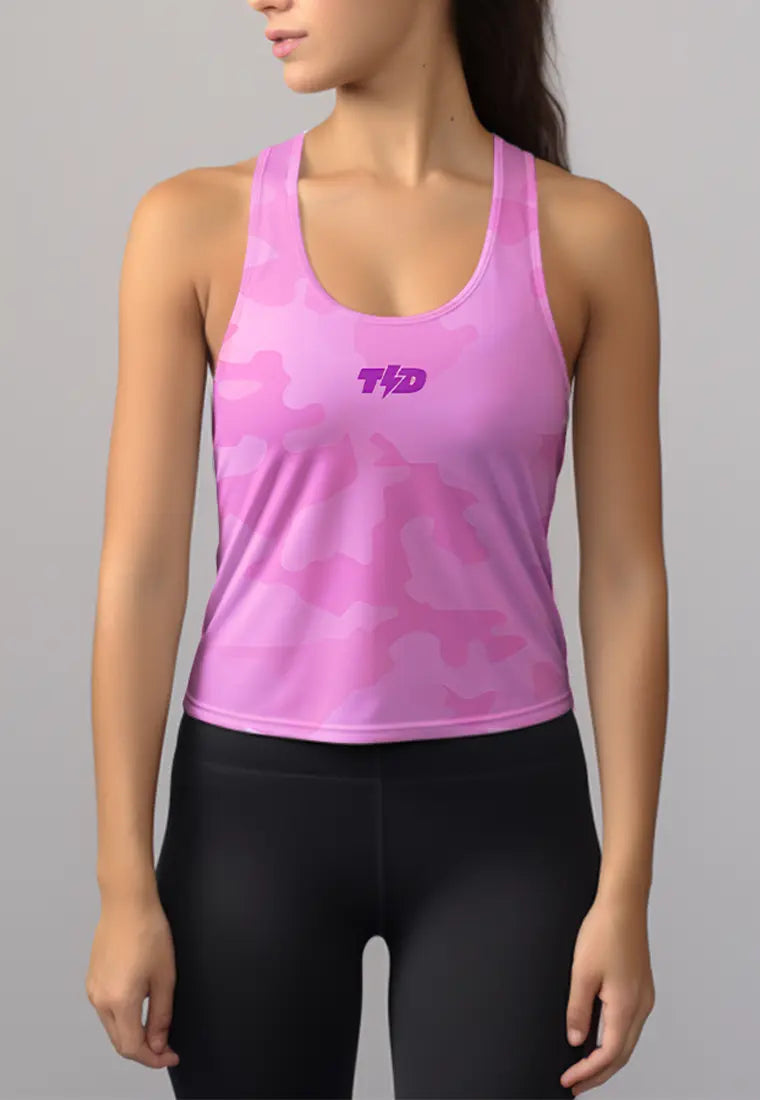 LSC61 Crop Tank Top Olahraga Camo SuperAirDry Lite Warna Shocking Pink