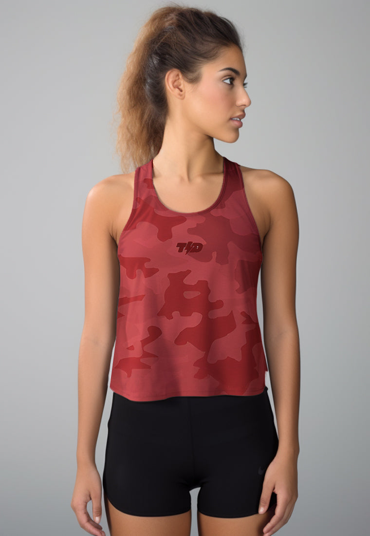 LSC65 Crop Tank Top Olahraga Camo SuperAirDry Lite Warna Ruby Red