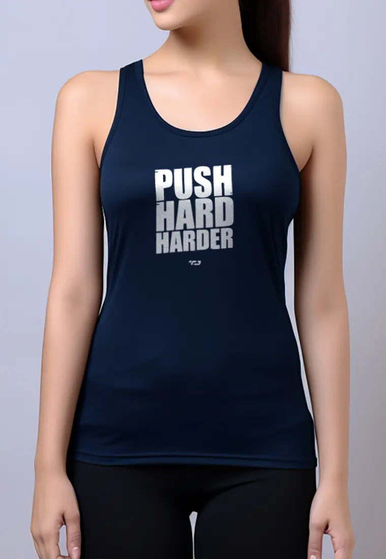 LSC69 Tank Top Olahraga Wanita drifit "push hard harder" navy