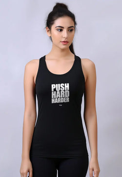 LSC70 Tank Top Olahraga Wanita drifit "push hard harder" hitam