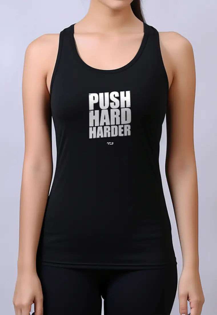 LSC70 Tank Top Olahraga Wanita drifit "push hard harder" hitam