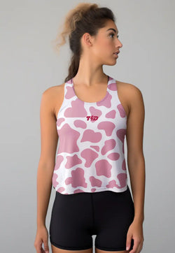 LSC74 Crop Tank Olahraga Crossfit Weightlifting Gym Motif Cow pink pale