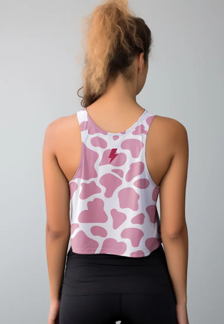 LSC74 Crop Tank Olahraga Crossfit Weightlifting Gym Motif Cow pink pale