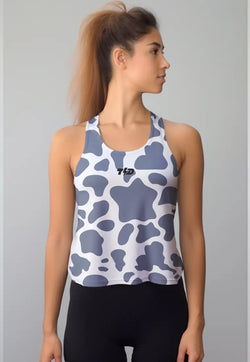 LSC75 Crop Tank Olahraga Crossfit Weightlifting Gym Motif Cow abu