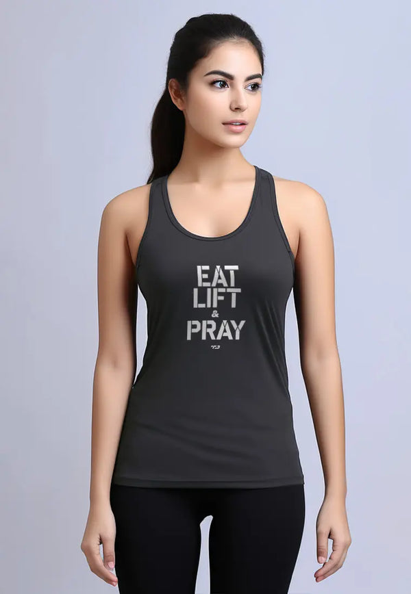 LSC87 atasan gym wanita instadry "eat lift pray" abu tua