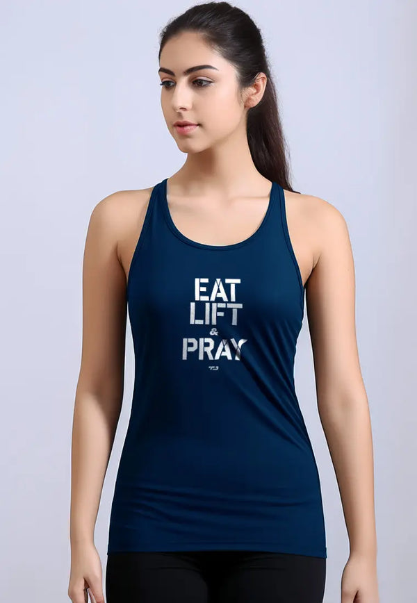 LSC88 atasan gym wanita instadry "eat lift pray" navy