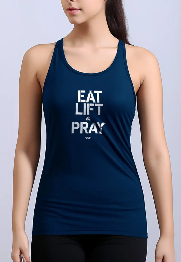 LSC88 atasan gym wanita instadry "eat lift pray" navy