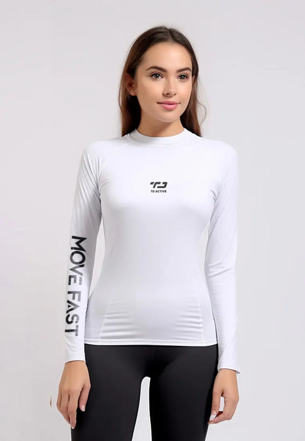 LSD02 inner olahraga lengan panjang stretch jersey "move fast arm" putih