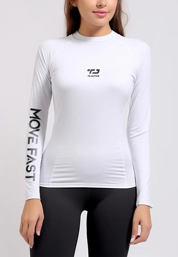 LSD02 inner olahraga lengan panjang stretch jersey "move fast arm" putih