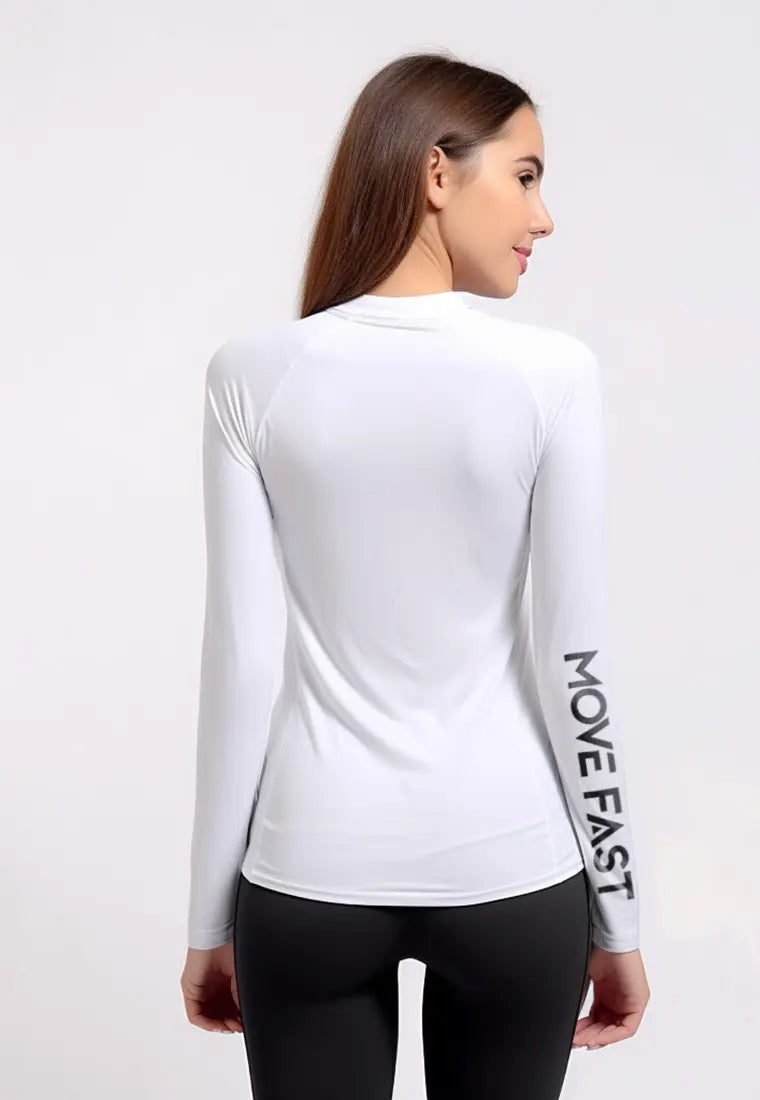 LSD02 inner olahraga lengan panjang stretch jersey "move fast arm" putih