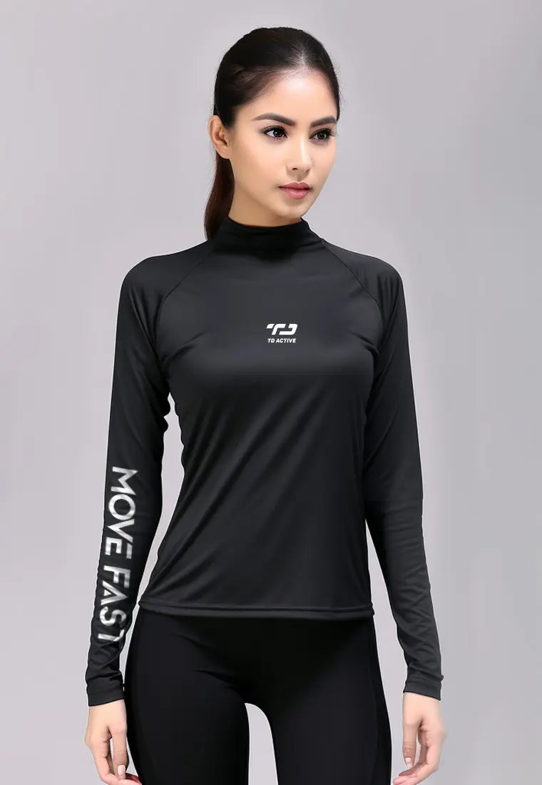 LSD03 inner olahraga lengan panjang stretch jersey "move fast arm" hitam