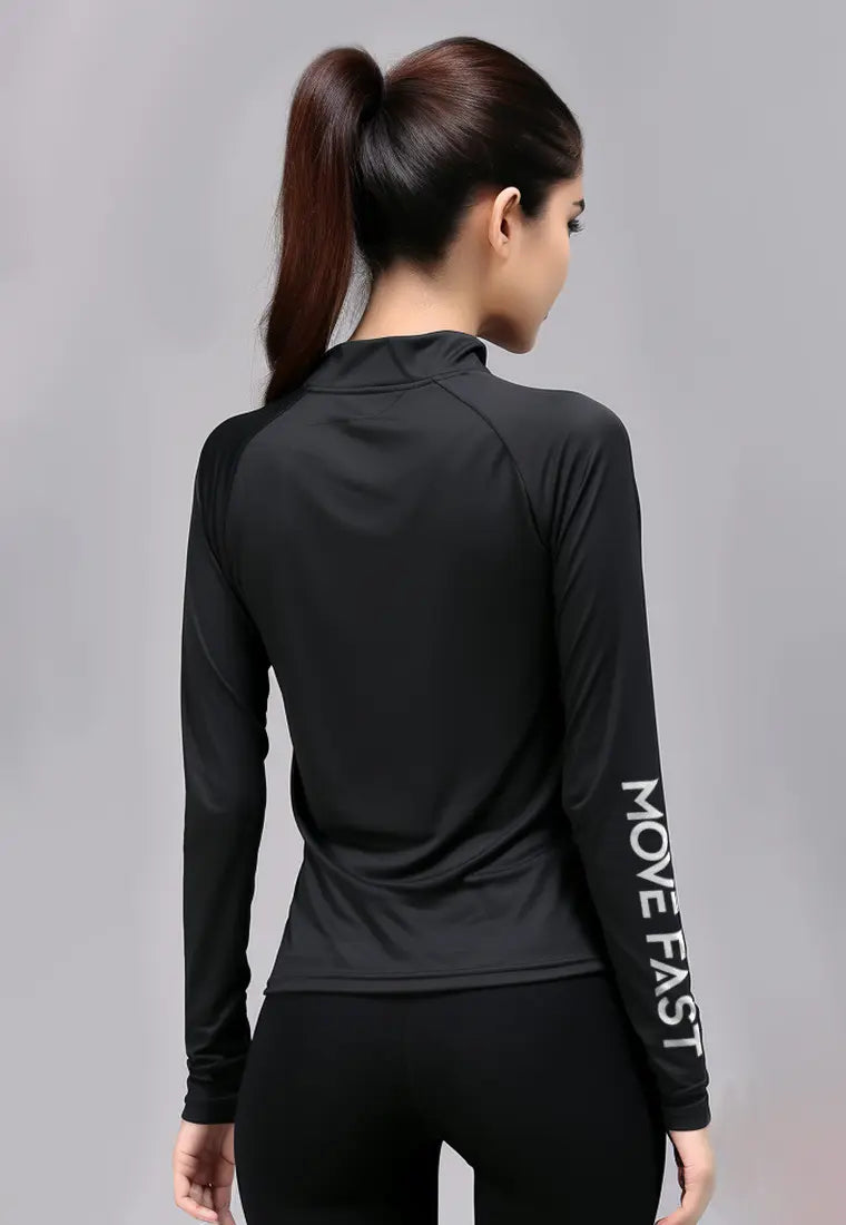 LSD03 inner olahraga lengan panjang stretch jersey "move fast arm" hitam