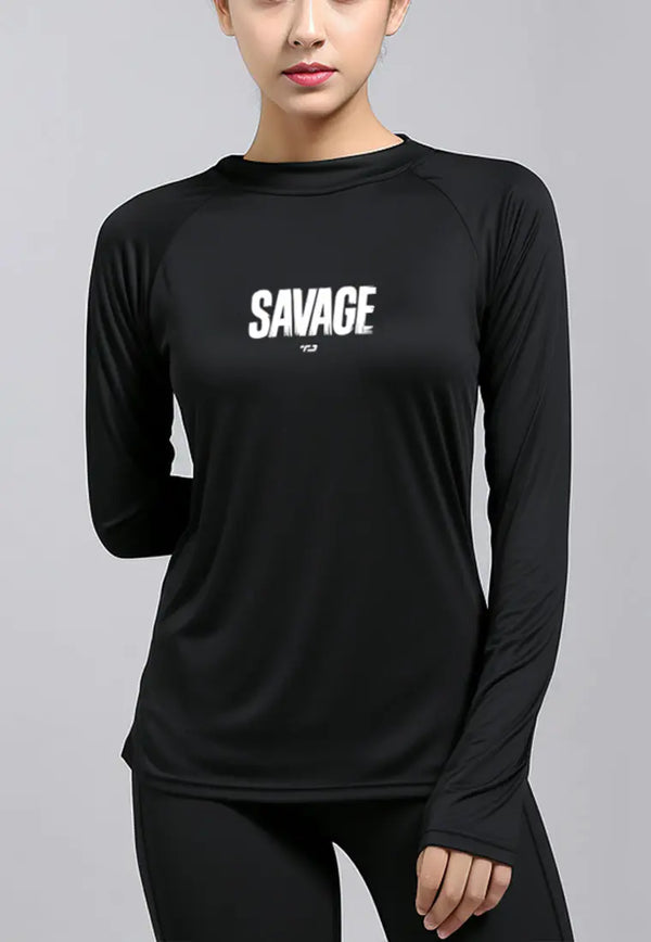 LSD09 baju manset olahraga wanita stretch "savage" hitam