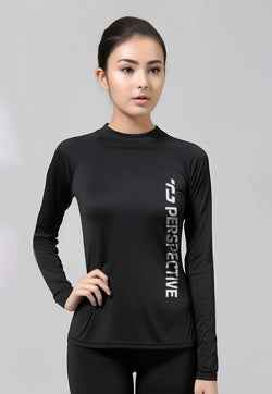 LSD12 baju lari wanita lengan panjang jersey stretch "td perspective" hitam