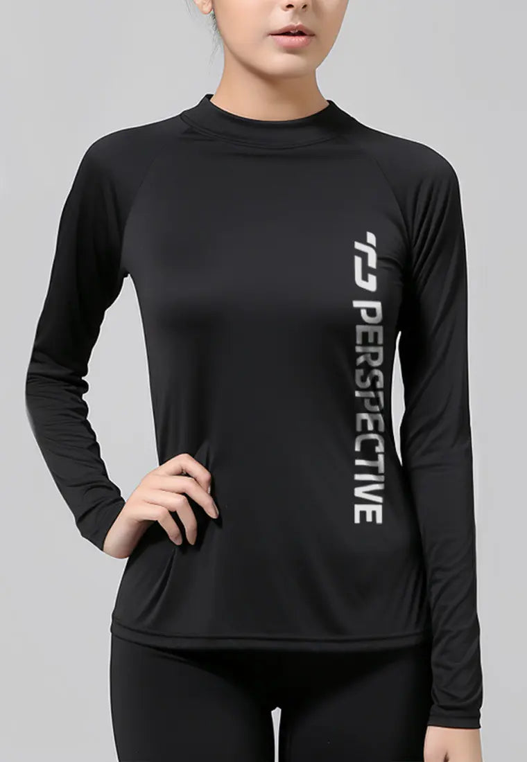 LSD12 baju lari wanita lengan panjang jersey stretch "td perspective" hitam