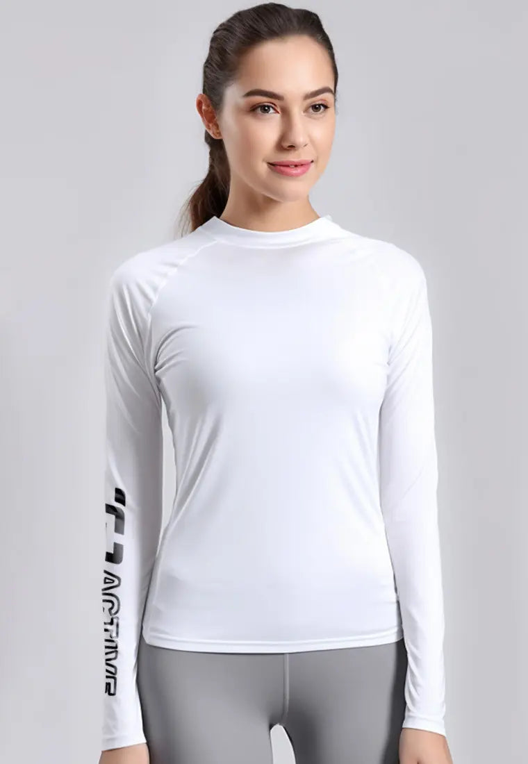 LSD14 baju lari wanita lengan panjang jersey stretch "td active outline" putih