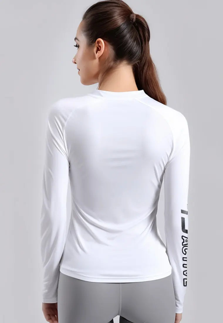 LSD14 baju lari wanita lengan panjang jersey stretch "td active outline" putih