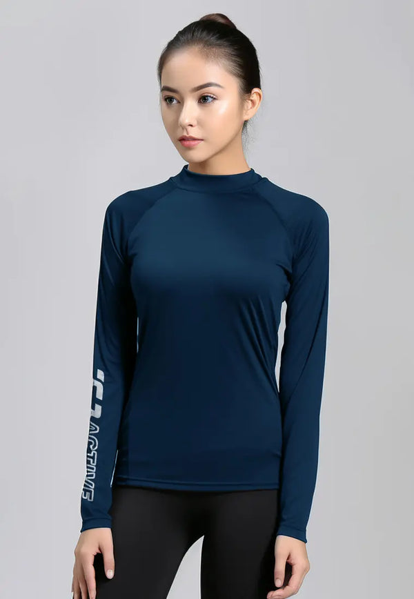 LSD15 baju lari wanita lengan panjang jersey stretch "td active outline" navy