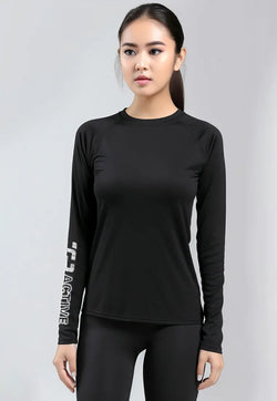 LSD16 baju lari wanita lengan panjang jersey stretch "td active outline" hitam