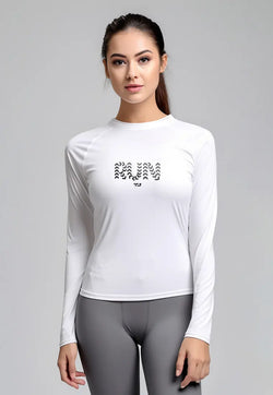 LSD17 baju lari wanita lengan panjang jersey stretch "run dots" putih