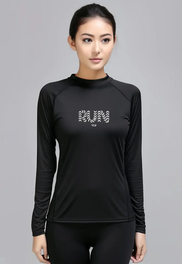 LSD18 baju lari wanita lengan panjang jersey stretch "run dots" hitam