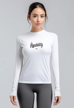 LSD20 baju pilates lengan panjang stretch jersey "flexibility" putih