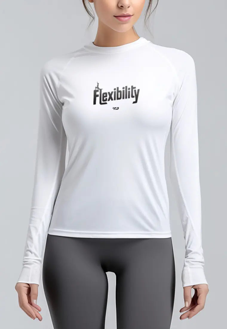 LSD20 baju pilates lengan panjang stretch jersey "flexibility" putih