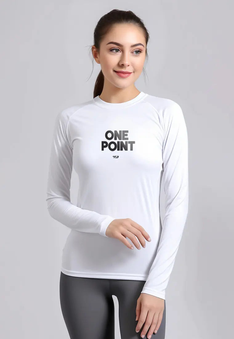 LSD23 atasan gym wanita lengan panjang bahan jersey stretch "one point" putih