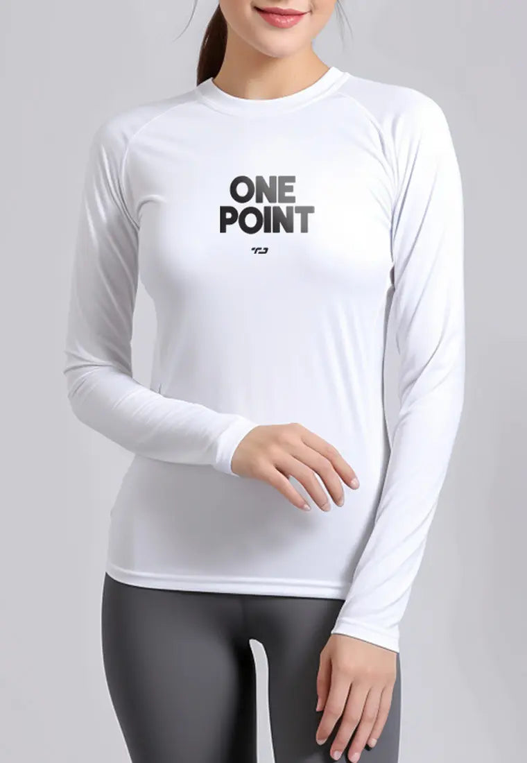 LSD23 atasan gym wanita lengan panjang bahan jersey stretch "one point" putih