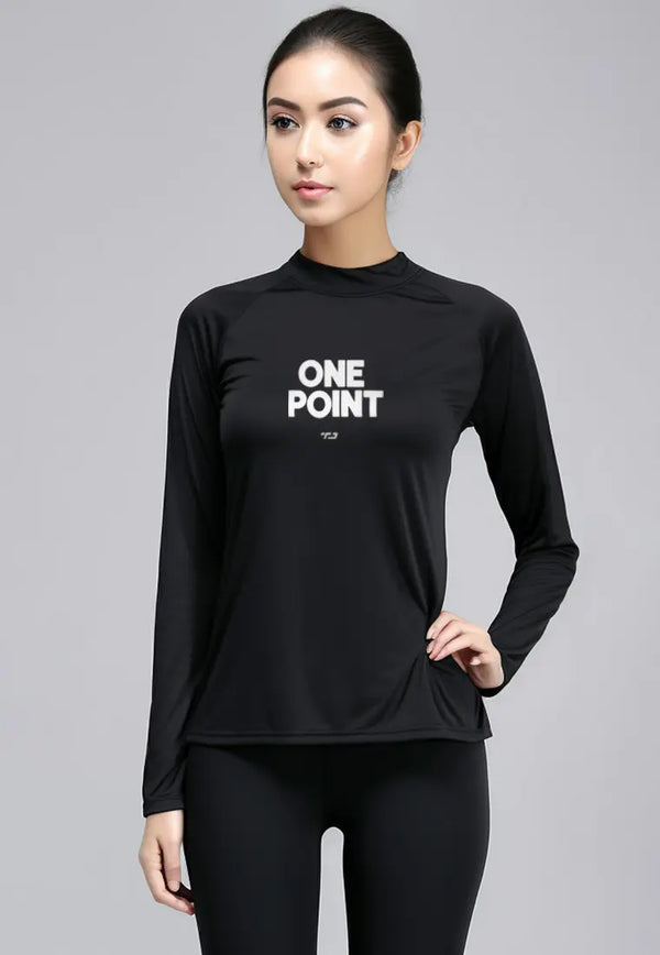 LSD24 atasan gym wanita lengan panjang bahan jersey stretch "one point" hitam