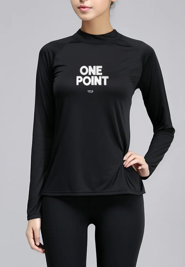 LSD24 atasan gym wanita lengan panjang bahan jersey stretch "one point" hitam