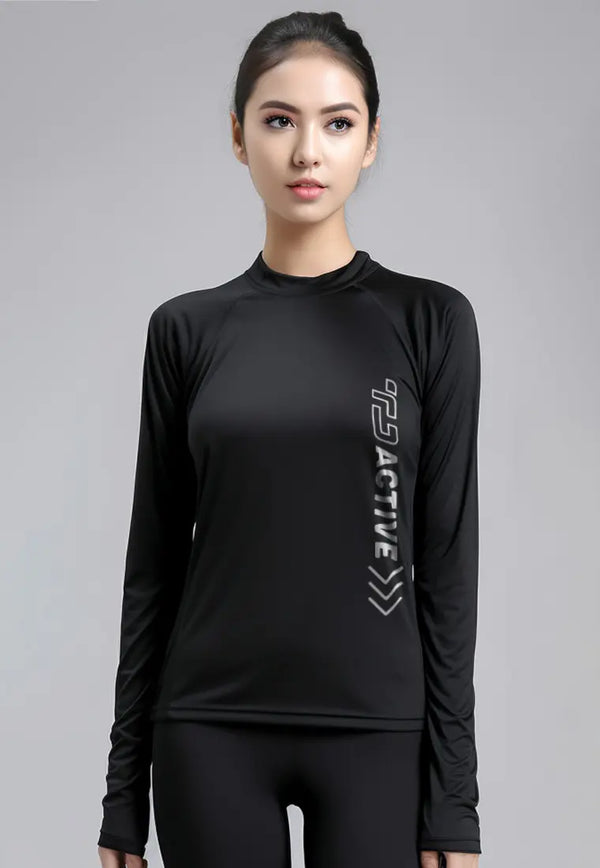 LSD27 baju gym lengan panjang stretch jersey "td active outline forward" hitam