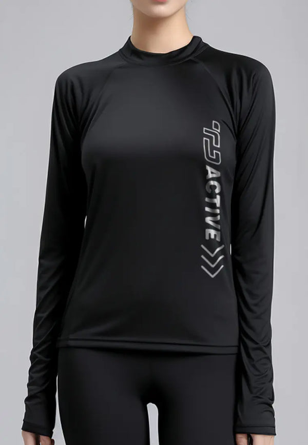 LSD27 baju gym lengan panjang stretch jersey "td active outline forward" hitam