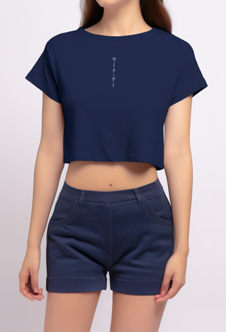 Third Day LTD77 RCP Crop Top Katakana Navy Kaos Casual Wanita