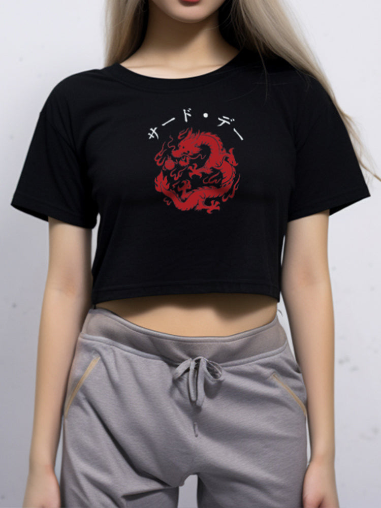 TDLA LTE44 crop top OLC oversize wanita dragon naga merah katakana