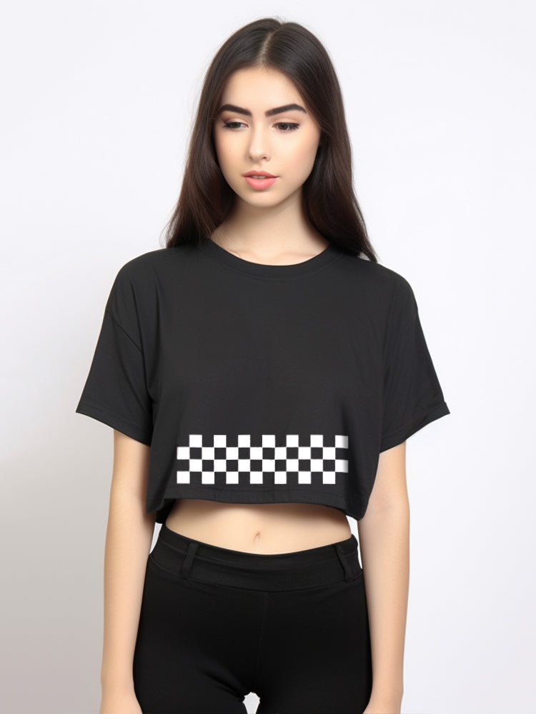 TDLA LTE45 crop top OLC kaos oversize wanita catur hitam