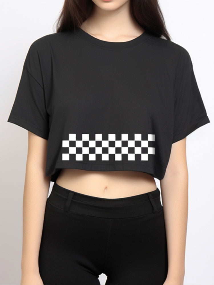 TDLA LTE45 crop top OLC kaos oversize wanita catur hitam