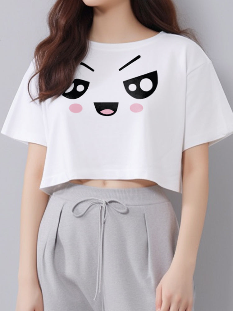 TDLA LTE46 crop top OLC kaos oversize anime evil laugh wanita putih