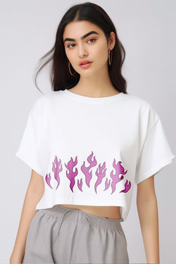 TDLA LTE48 crop top OLC kaos oversize wanita pink fire putih