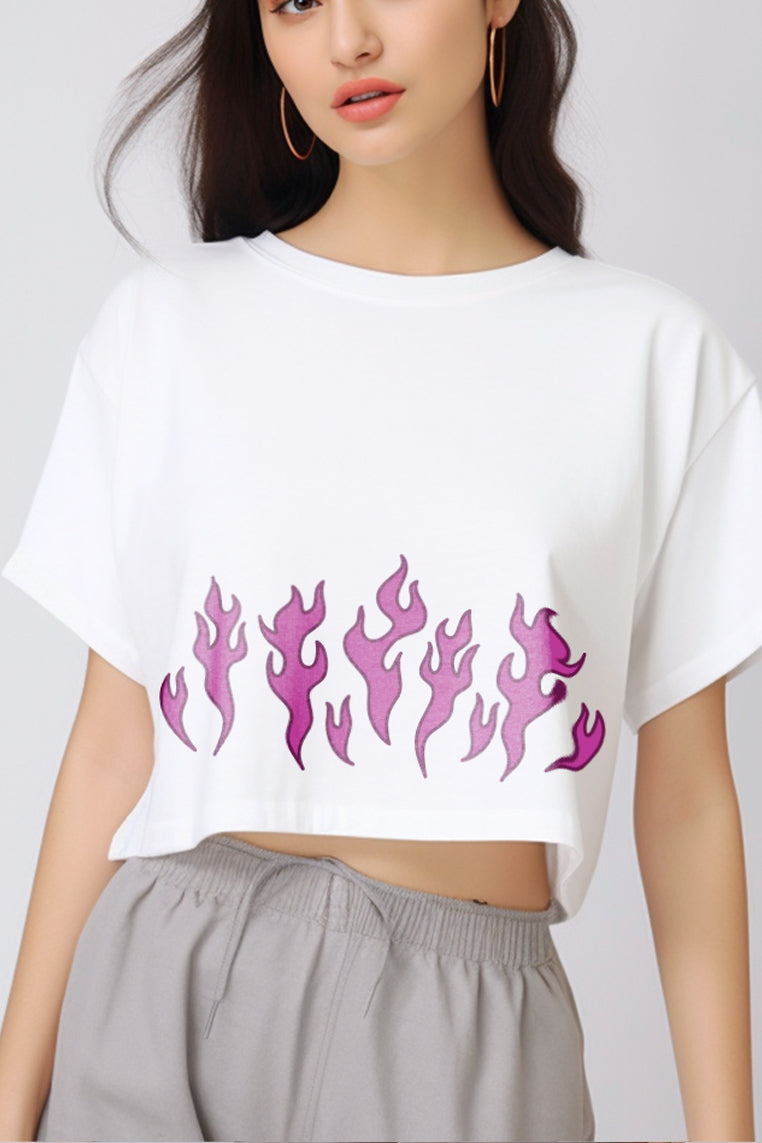 TDLA LTE48 crop top OLC kaos oversize wanita pink fire putih