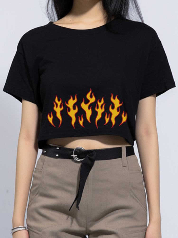 TDLA LTE51 crop top OLC kaos oversize wanita yellow fire hitam