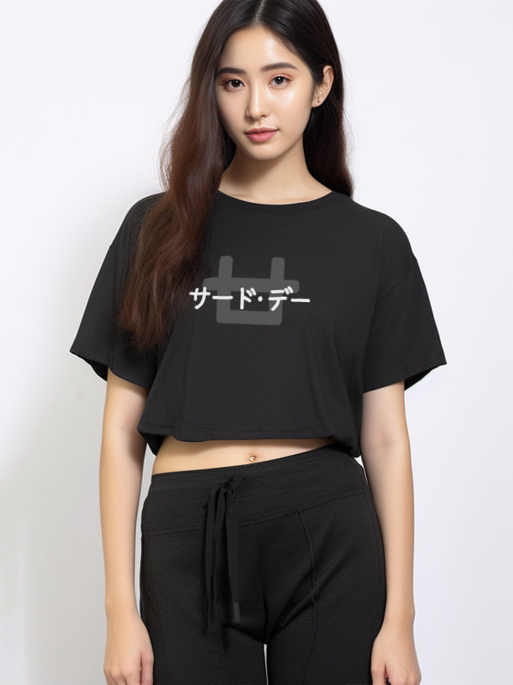 LTE67 olc crop top oversize hitam logo back katakana front hitam