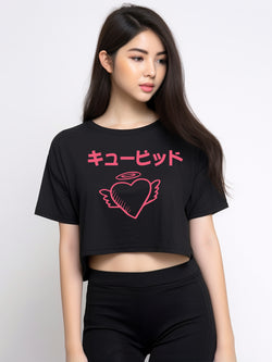 LTE74 oversize crop top OLC anime tulisan jepang pink cupid hitam