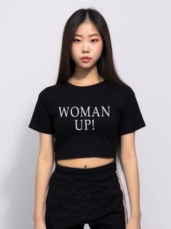 LTE77 crop oversize tulisan OLC woman up hitam