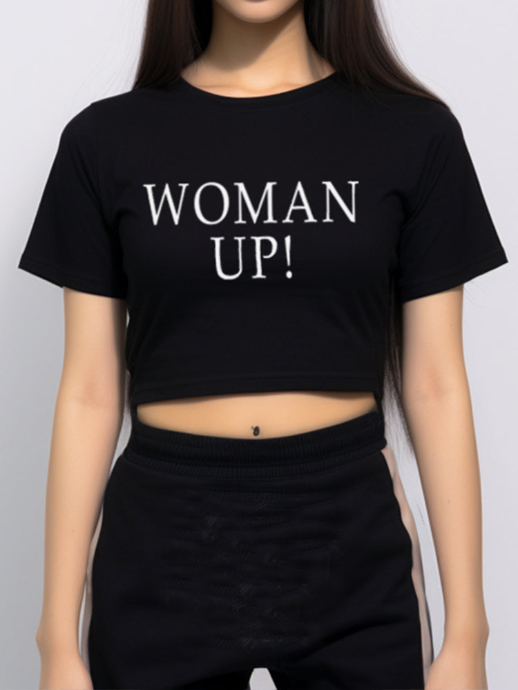 LTE77 crop oversize tulisan OLC woman up hitam