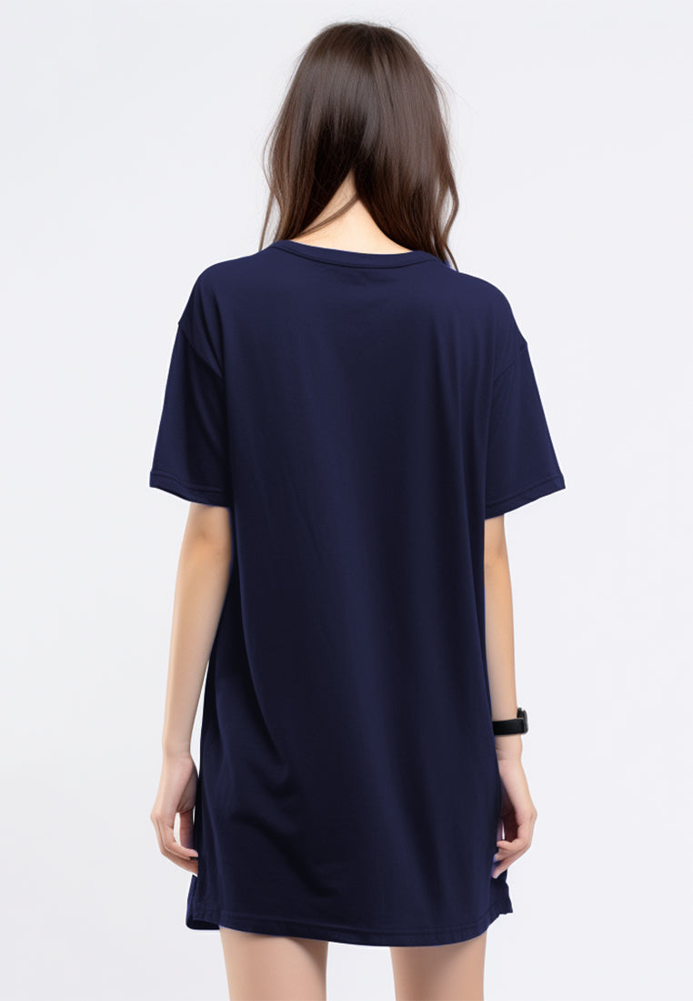 LTE81 ld kaos oversize dress wanita positive vibes earth navy