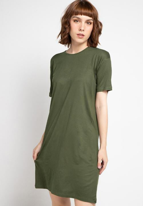 TDLA LTF01 long dress kaos t shirt wanita oversize polos green army