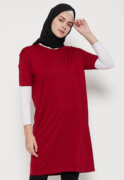 TDLA LTF03 long dress kaos t shirt wanita oversize polos maroon